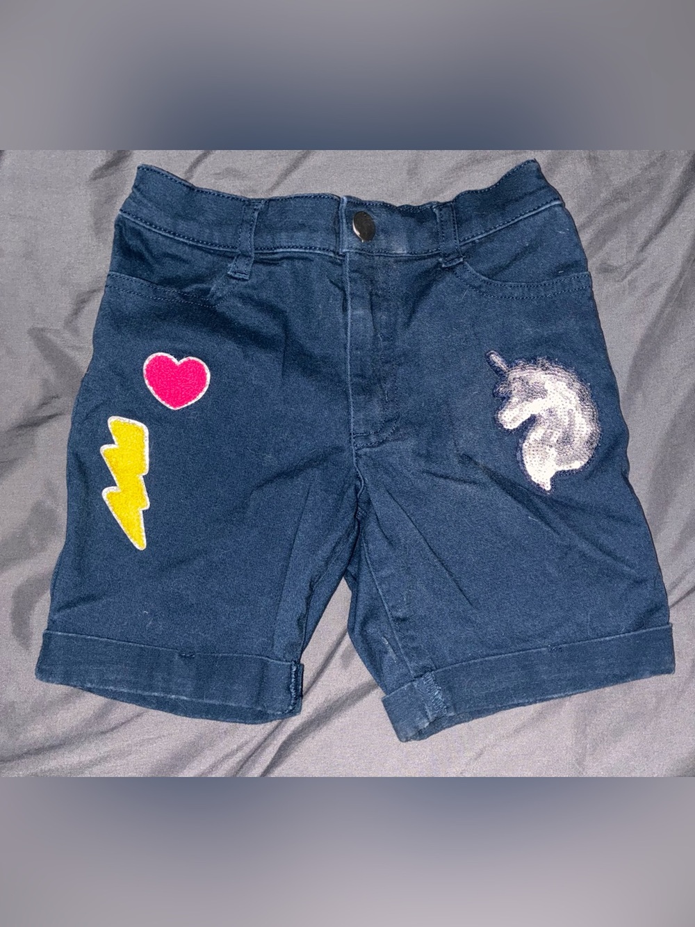 Garanimals Navy Shorts with Sequin Unicorn, Pink Heart & Yellow Lightning